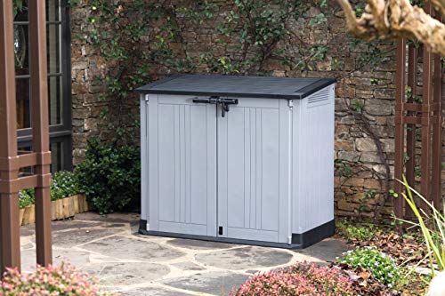 Keter 249317 Store it Out Nova Outdoor Garden Storage Shed, 132 x 71.5 x 113.5 cm, Light Grey with Dark Grey Lid & Eden Bench 265L Outdoor Garden