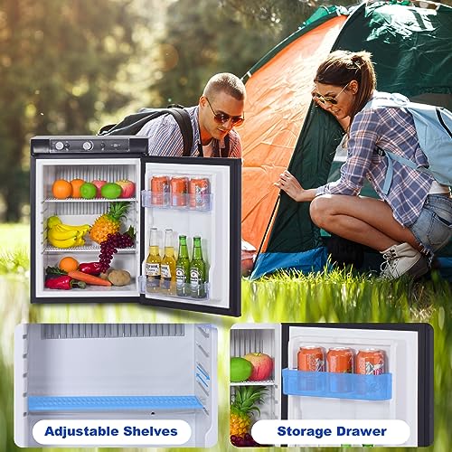 Techomey 3 Way Fridge Camping, Gas Fridge Camping Fridge 12V 240V, 60L Caravan Fridge Camping for Motorhome, Truck, Outdoor, Silent, Black