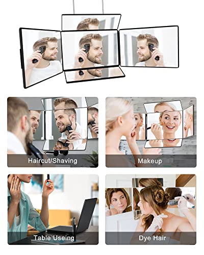 5 Way Mirror, Barber Mirror for Self Hair Cutting, 360° Mirror for Men Shaving, Makeup Mirror with Height Adjusta for Braiding Hair Styling Dye H