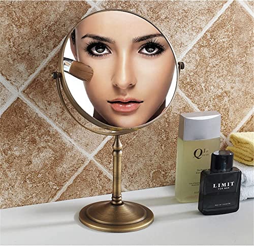 Leyden Antique Brass Makeup Mirror, 3X Magnifying Vanity Mirror Tabletop Double Side 7.8 Inch Bathroom Hardware Accessories