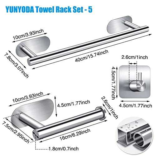 Self Adhesive Towel Rail, 5 in 1Bathroom Accessories Kit for Bathroom & Kitchen Silver Towel Rail Bath Towel Holder Toilet Holder Wall Mounted No