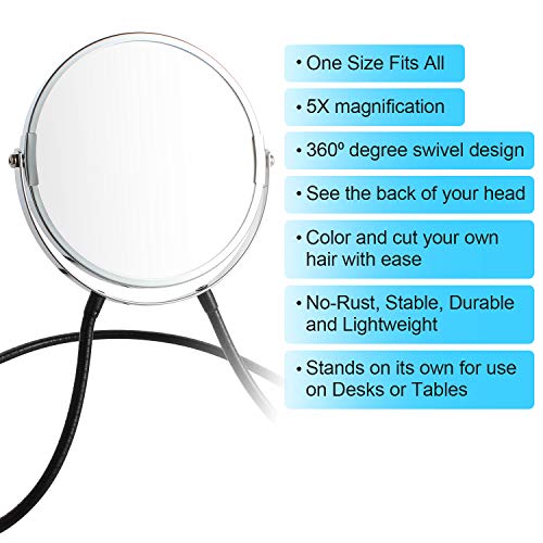 Jessie Saxton Double Sided Mirror, Standard Viewing and 5X Magnification, Mirror' arm is Flexible to Around The Neck