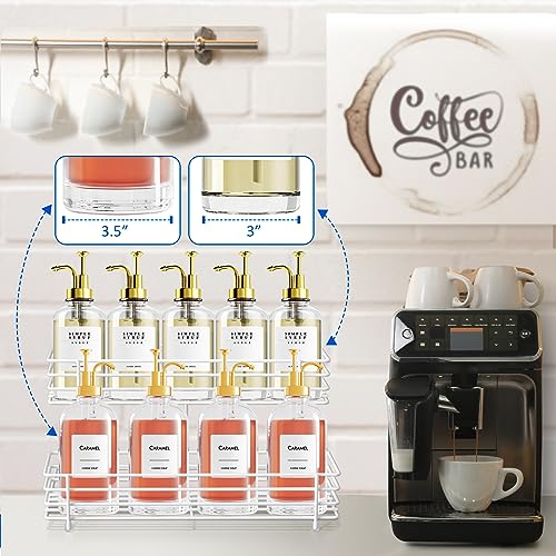 eipizx Coffee Syrup Organizer 2 Tier Syrup Bottle Holder Rack for Coffee Bar 10 Bottles White Wine Bottle Rack Coffee Syrup Stand Shelf for Syrup