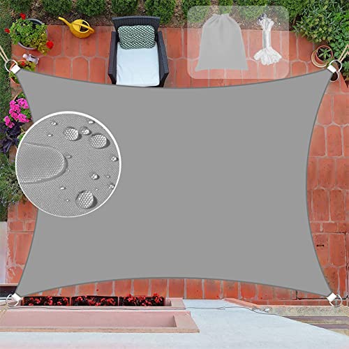 Teglu Sun Shade Sail Waterproof Rectangle UV Block 98% Patio Canopy Outdoor with 4 Ropes Sun Sail Shades for Garden/Yard/Beach/Pool/Terrace/Balco