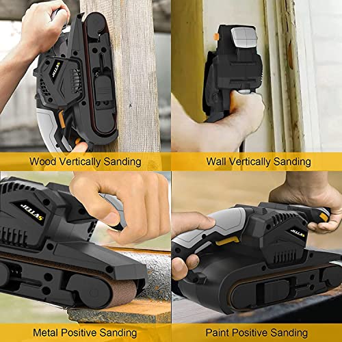 Jellas 750W Belt Sander 76×533mm with 10Pcs Sanding Belts and Dust Bag, Bench Sander with Variable-speed Control, 2 in 1 Vacuum Adapters, 10 Feet