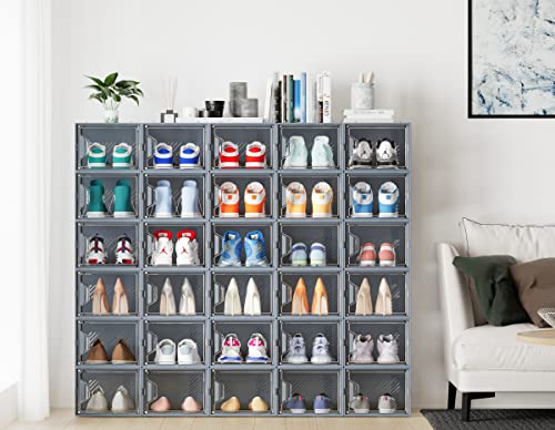 SIMPDIY Shoe Storage, 12 Pack Large Shoe Organizer for Closet, Shoe Boxes Clear Plastic Stackable Shoe Storage Boxes for Size 13