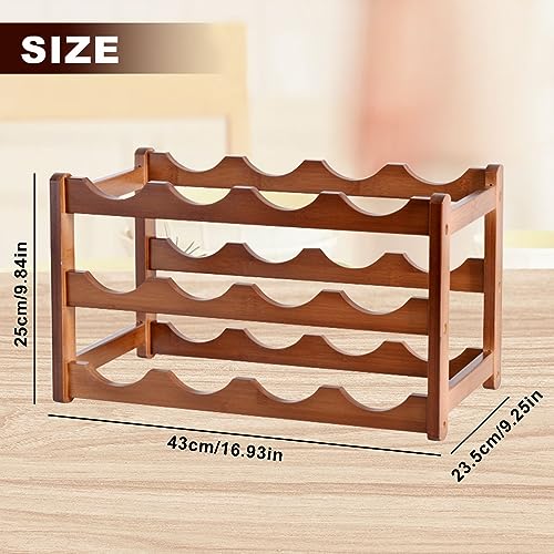Tefola Bamboo Wood Horizontal Wine Rack for 12 Wine Bottles – 43 x 23.5 x 25 cm, Brown