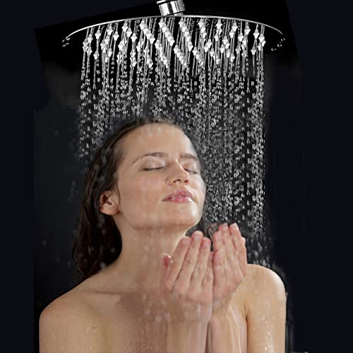 Rain Shower Head, Katezon High Pressure Rainfall Showerhead Stainless Steel, Bathroom Waterfall Shower Universal Wall Ceiling Mount (8'', Chrome)