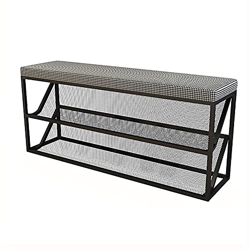 shoe storage bench ottoman Storage Benches Entry Shoe Bench With Comfy Cushion,③-Tier Metal Mesh Shoe Rack Bench Shoe Organizer,Modern Hallway Sh