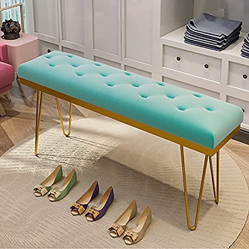 Luxurious Upholstered Bench Seat,Modern Velvet End Of Bed Bench With Golden Legs,Multifunction Entryway Bench Bedroom Bench,Light Blue,60X35X45Cm