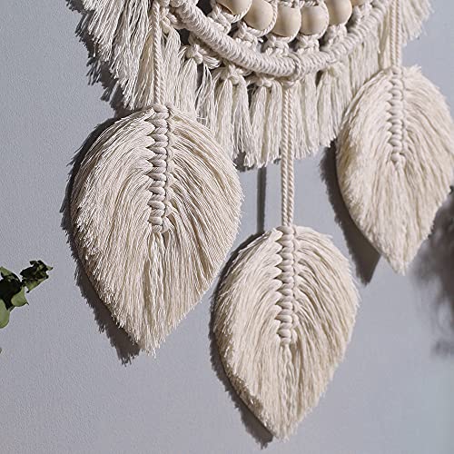 Tiardey Hanging Wall Mirror with Boho Fringe Round Decorative Mirror for Apartment Living Room Bedroom Home Decor-Leaf style