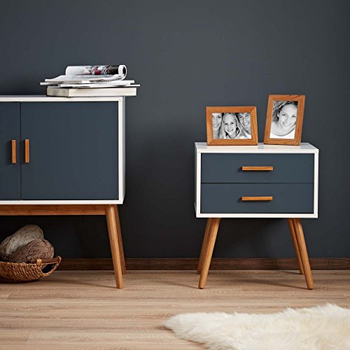 LOMOS bedside table "Odin" out of wood, in white, with two draws in a modern shade of grey