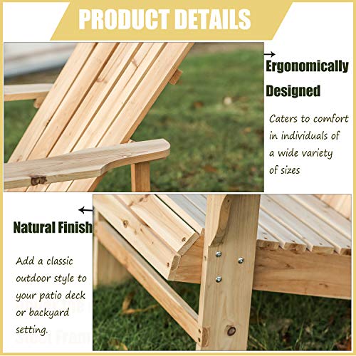 LOKATSE HOME Outdoor Adirondack Chair for Patio, Deck, Fire Pit, Garden, Porch and Lawn Seating, Natural Wood