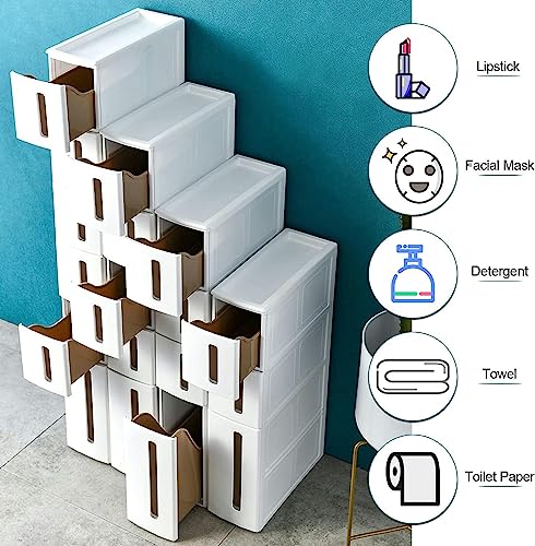 CIADAZ White Small Bathroom Storage Cabinet for Small Spaces, 5 Tier Skinny Storage Cabinet with Plastic Drawers for Kitchen/Living Room/Bedroom/