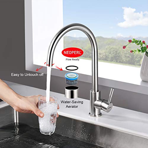 GRIFEMA G4008 Kitchen Sink Taps Mixer 1 Hole, Single Lever 360° Swivel High Spout for Kitchen Sink with UK Standard Fittings, Chrome, Silver