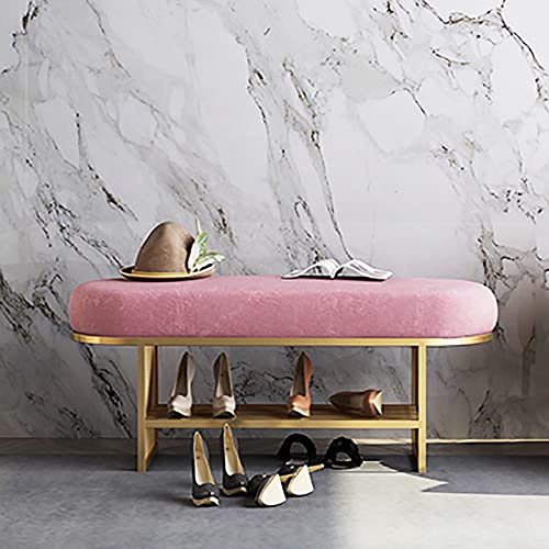 Luxurious Entryway Bench with Golden Shoe Rack,Velvet Shoe Bench Upholstered Bench Seat,Modern Shoe Rack Bench Shoe Storage Bench Shoe Organizer-