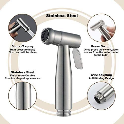 Hand Held Bidet Sprayer - Stainless Steel Sprayer Shattaf Toilet Bidet Shower Head for Bathroom Sink or Toilet - with 59in ABS Flexible Telescopi