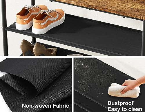 HOMIDEC Shoe Rack, 4-Tier Shoe Storage Shelves with Wooden Top, Shoe Organiser for 12-16 Pairs of Shoes, Dust-proof Fabric Shelves for Flats, Boo