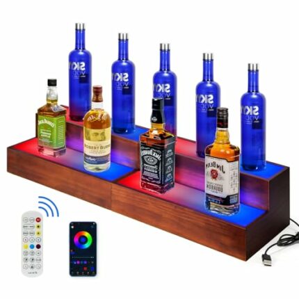 B4Life Liquor Bar Bottle Display Shelf, 2 Tier Real Wood Bar Shelves for Liquor Bottles, Bar Shelf for Liquor, Liquor Shelf for Home Bar Liquor S