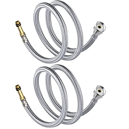 quiodok 2 Pcs Monobloc Flexible Tap Connector, Stainless Flexible Supply Hose, Compression Braided Water Hose for Kitchen Bath Universal Replacem