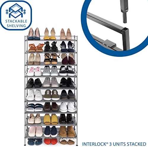 Seville Classics Sturdy Freestanding Storage Shelf for Bedroom, Closet, Entryway, Dorm Room Organizer, Stackable Durable Metal Shoe Rack, Ash Gra