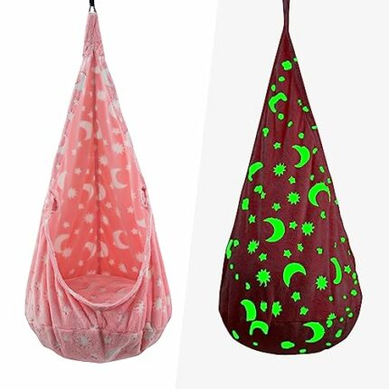 ZAIXIA Kids Pod Swing Seat, Sensory Swing Chair with PVC Inflatable Cushion, Hanging Hammock Chair for Indoor and Outdoor Use, Pink