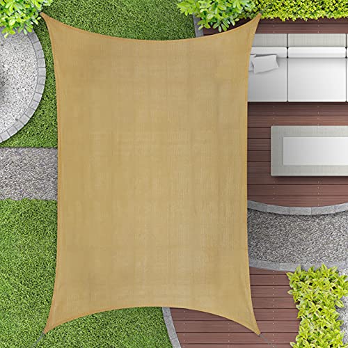 Relaxdays Rectangular Sun Shade Sail 3 x 4 m HDPE Fabric UV Stabilised Concave Sun Shade with Guy Ropes Sand