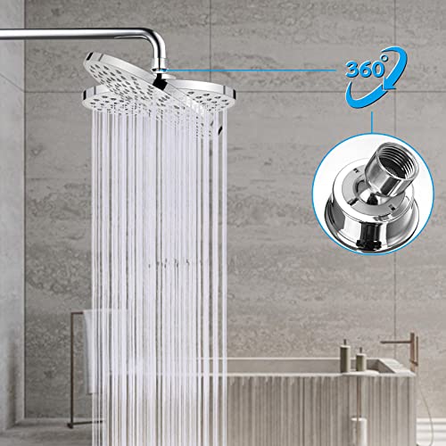 Fixed Shower Head, High-Pressure 8 inch Shower Head, Round Luxury Modern Chrome Look, Silicone Nozzles, Adjustable Shower Head Round with Swivel