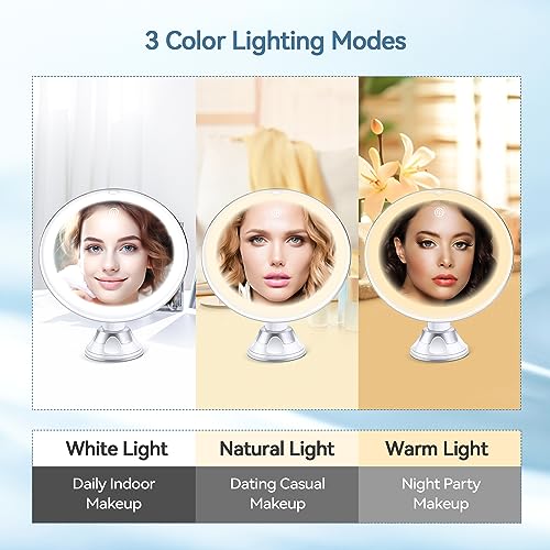 MIYADIVA 20X Magnifying Mirror with Light, Lighted Magnifying Mirror with Suction Cup and Tweezers, 3 Color Magnifying Makeup Mirror, 360 Rotatio