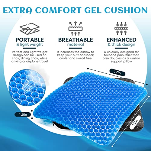 MONgiftshop Gel Seat Cushion, Double Thick Breathable Seat Cushion Cool Gel Cushion Honeycomb Design with Non-Slip Cover Pain Relif Seat Cushion