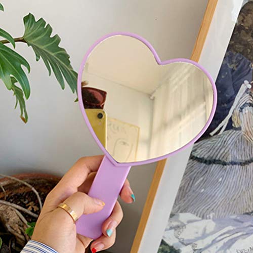 FRCOLOR 3Pcs Women Handheld Mirror Heart Shaped Makeup Mirror Portable Cosmetic Mirrors with Handle for Home and Salon Purple
