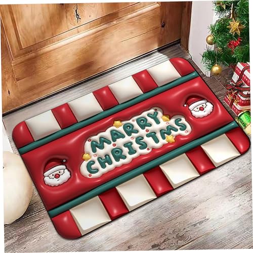 Christmas Door Mat Non-Slip 3D Merry Christmas Welcome Mat 20x32 Inch Decorative Rug Entrance Door Mat Tradition Xmas Decor for Home, Bathroom, K