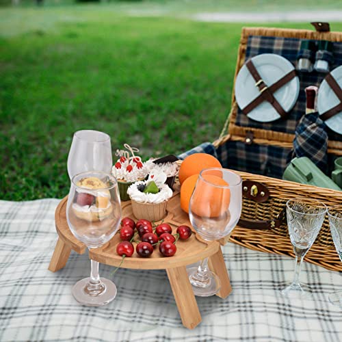 FTVOGUE Outdoor Picnic Table Wooden Folding Table with Wine Glass Holder for Family Hiking Camping Outdoor Dinner