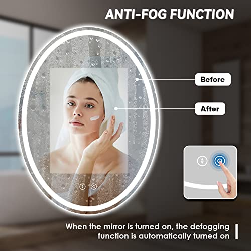 Dripex 500×700mm Oval LED Bathroom Mirror with Light, Illuminated Backlit Wall Mounted Bathroom Mirror with 3 Colors Light, Anti-fog Dimmable LED