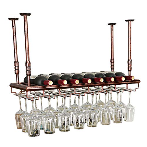 Metal Retro Wall Hanging Mounted Wine Champagne Glass Goblets Stemware Rack Holder, 80 x 30 cm Hold Up to 8 Bottles Wine and 24 Cups Glasses