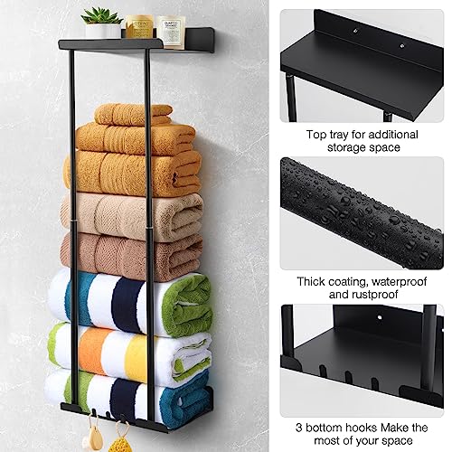 Hommtina Bathroom Towel Storage Black Towel Holder Bathroom Decor Aesthetic Towel Racks for Bathroom Bath Towel Storage for Rolled Towels Organiz