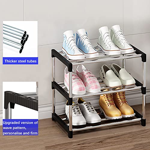 NIAWECAN Small Shoe Rack, Stackable Shoe Rack 3 Tier, Footware Storage, Lightweight Shoe Rack Storage Organizer, Sturdy Narrow Shoe Shelf for Clo