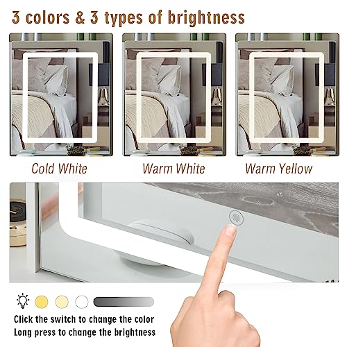 Makeup Vanity Dresser with Mirror and LED Light, 6 Drawers and Shelves Dressing Table with 3 Lighting Modes Brightness Adjustable, Makeup Table w