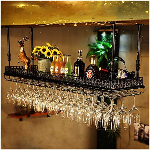 Ceiling Wine Rack Vintage Wrought Iron Metal Home Multi-Function Living Room Display Wine Rack Glass Wine Cup Bracket - Restaurant Kitchen Bar Ad