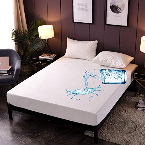 DuShow Black Waterproof Fitted Sheet Double Deep Pocket Brushed Microfiber Solid Mattress Protector Bed Cover Double-138 * 190 * 35cm