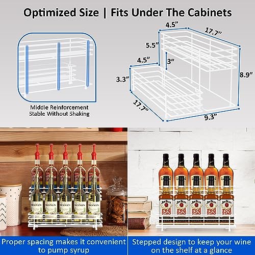 eipizx Coffee Syrup Organizer 2 Tier Syrup Bottle Holder Rack for Coffee Bar 10 Bottles White Wine Bottle Rack Coffee Syrup Stand Shelf for Syrup
