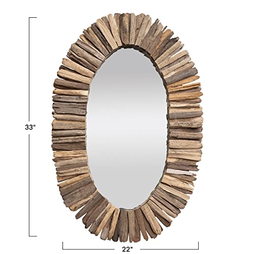 Creative Co-Op Coastal Oval Driftwood Framed, Natural Wall Mirror