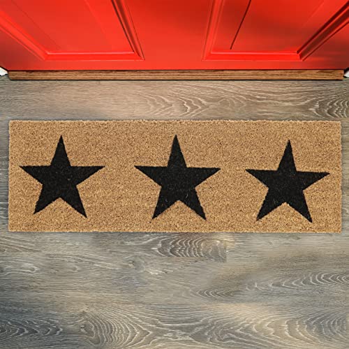 Relaxdays Stars Print Welcome Doormat Rubber, 75 x 25 cm, Door Mat Inside & Outside, Non-Slip, Coir/Black, 80% coconut 20% plastic