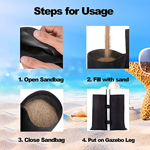 Gazebo Weights Set of 4 Heavy Duty Sand Weight Bags 600D Gazebo Weights Bags PVC Waterproof Gazebo Leg Weights for Gazeb, Pop Up Canopy Tents Out