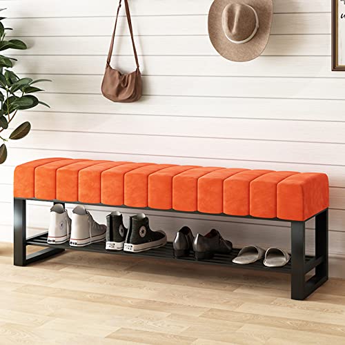 Sturdy Multifunctional Foot Rest Stool Living Room Hallway Bench,Velvet Soft Foot Stool with Padded Seat,Upholstered Entryway Storage Bench-Orang