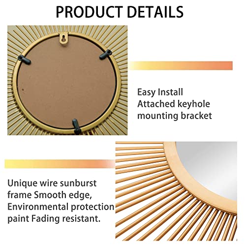 MAIKAILUN 24'' Gold Sunburst Wall Mirror Boho Home Decor Mordern Round Hanging Wall Art for Living Room/Bedroom/Bathroom/Entryway