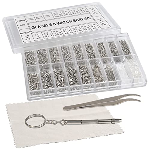 FOROREH Mini screws Glasses Screws Stainless steel Glass repair kit Screws, Micro screws Repair kit with screwdriver tweezers Glasses, sunglasses