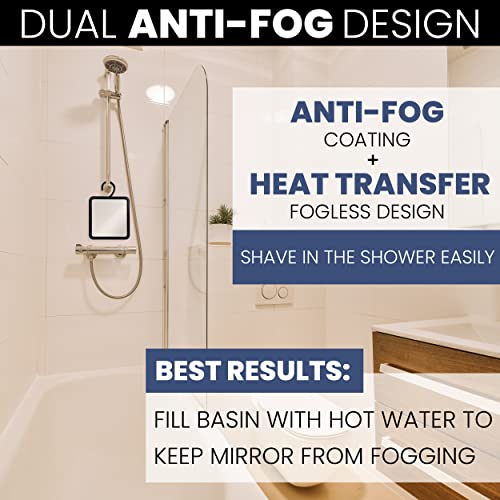 MIRRORVANA Fogless Shower Mirror for Shaving with Hook for Hanging and Anti Fog Shatterproof Surface - Fill Back Chamber/Reservoir with Hot Water