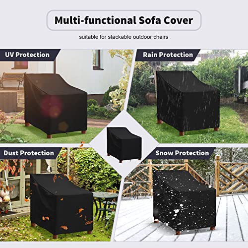 Patio Stacking Chair Cover Waterproof with Drawstring Reclining Garden Chair Cover Windproof Anti-UV 420D Oxford Outdoor Chair Storage Covers Bla