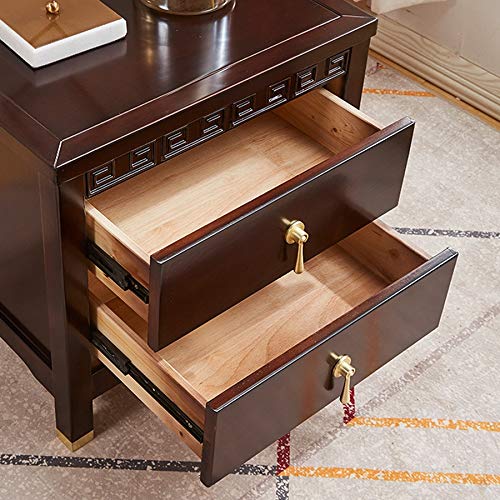 LUKEO Solid Wood Bedside Table Simple Bedroom Locker, Solid Wood Double Drawer Design Bedside Table